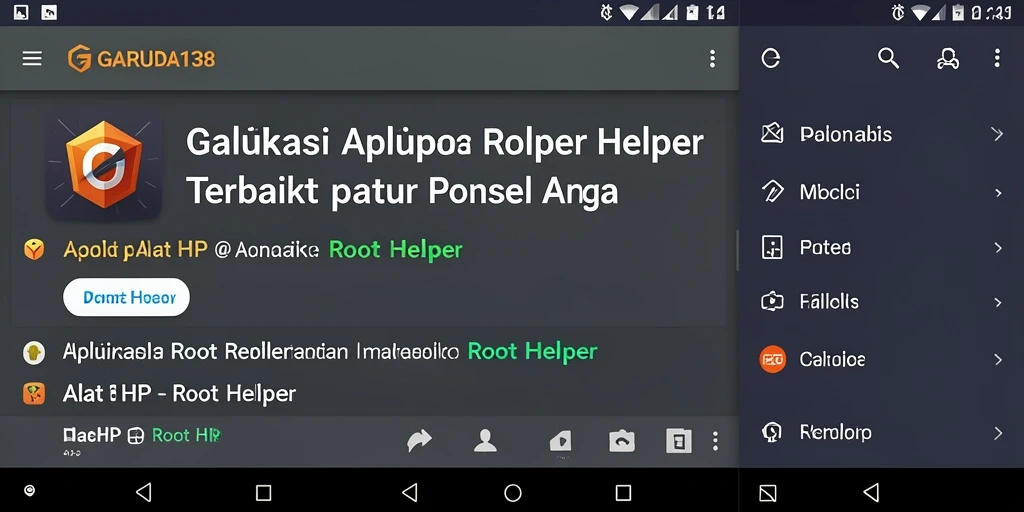 Antarmuka utama GARUDA138 yang menampilkan fungsi Root Helper dan manajemen aplikasi.
