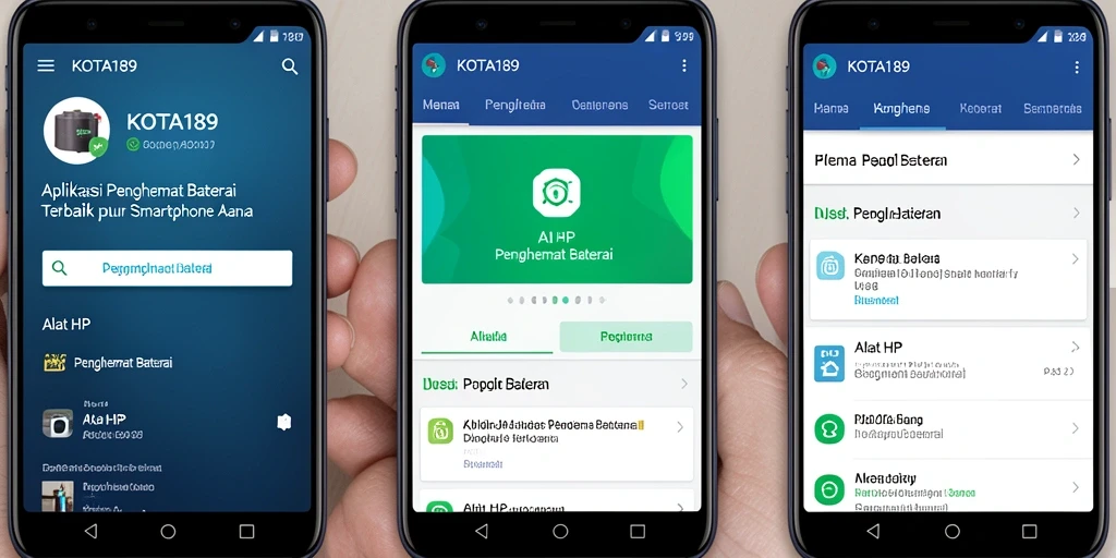 Screenshot KOTA189 menampilkan antarmuka pengguna aplikasi Penghemat Baterai.