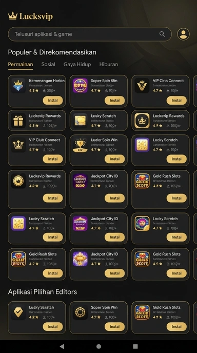 Tampilan katalog aplikasi lucksvip