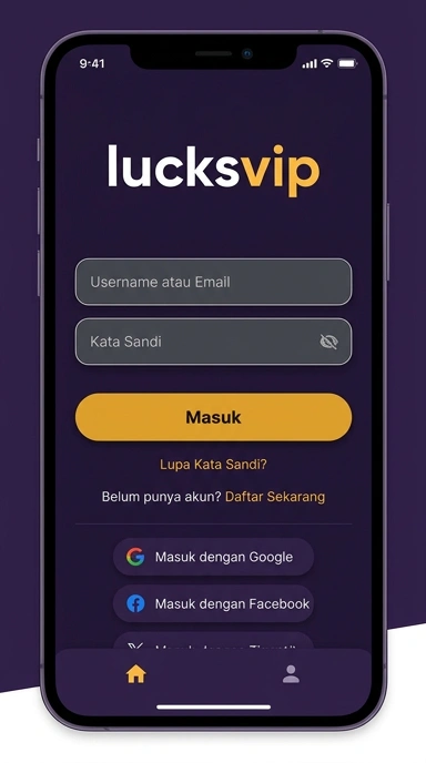 Tampilan halaman login lucksvip