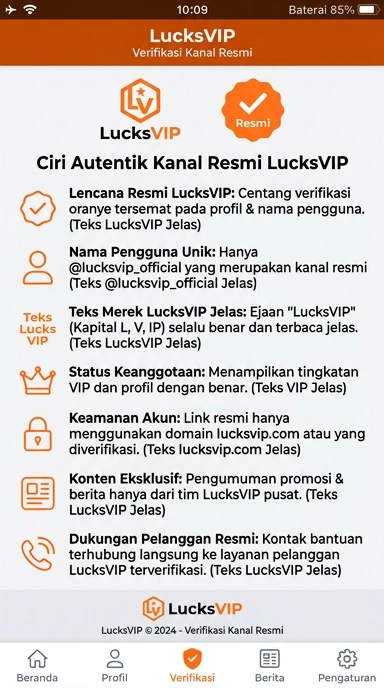 Tampilan kanal resmi lucksvip